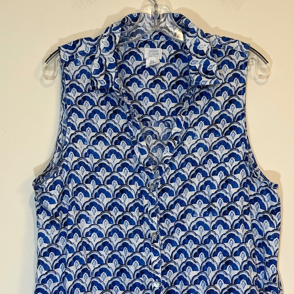 Sigrid Olsen Blouse Blue White Print 100% Linen Flax Sleeveless Tunic Shirt XL - Picture 3 of 6